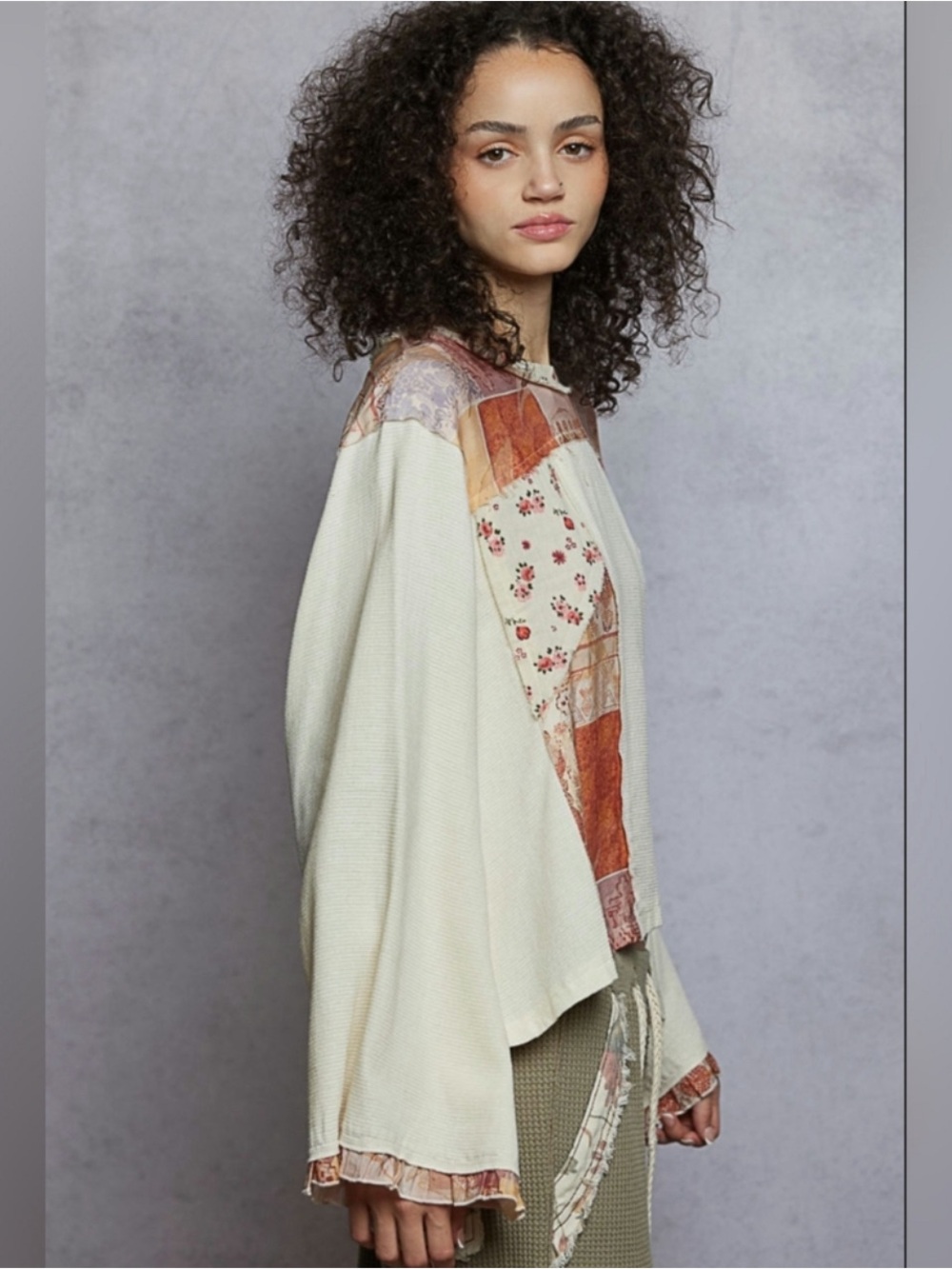POL Boho Patchwork Bell Sleeve Top - Picture 3 of 6